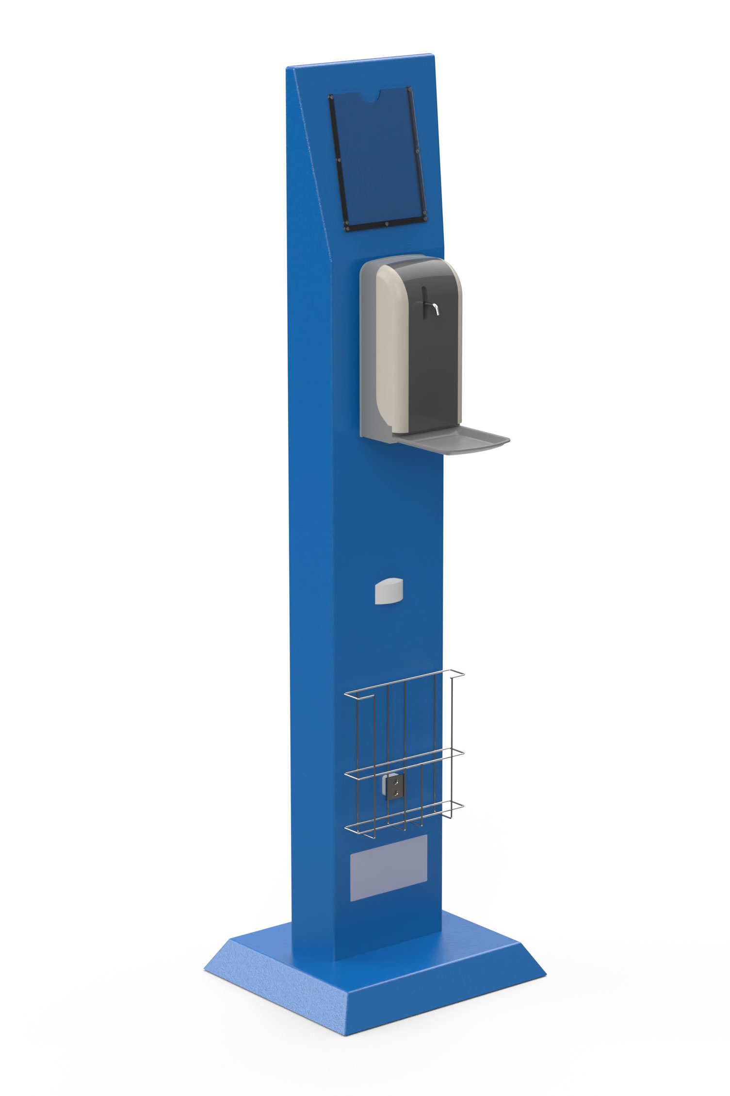 ulf-hygienesäule-obelisk-trapez-sara-sensorspender-prospekthalter-blau